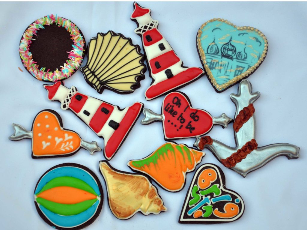 a collection of seaside cookies with a Brighton theme