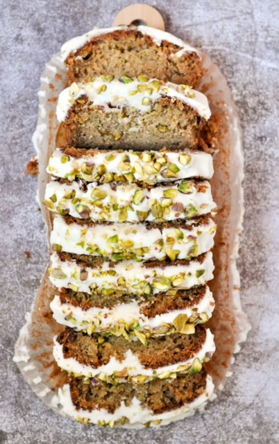birds eye view of courgette and lime loaf cak