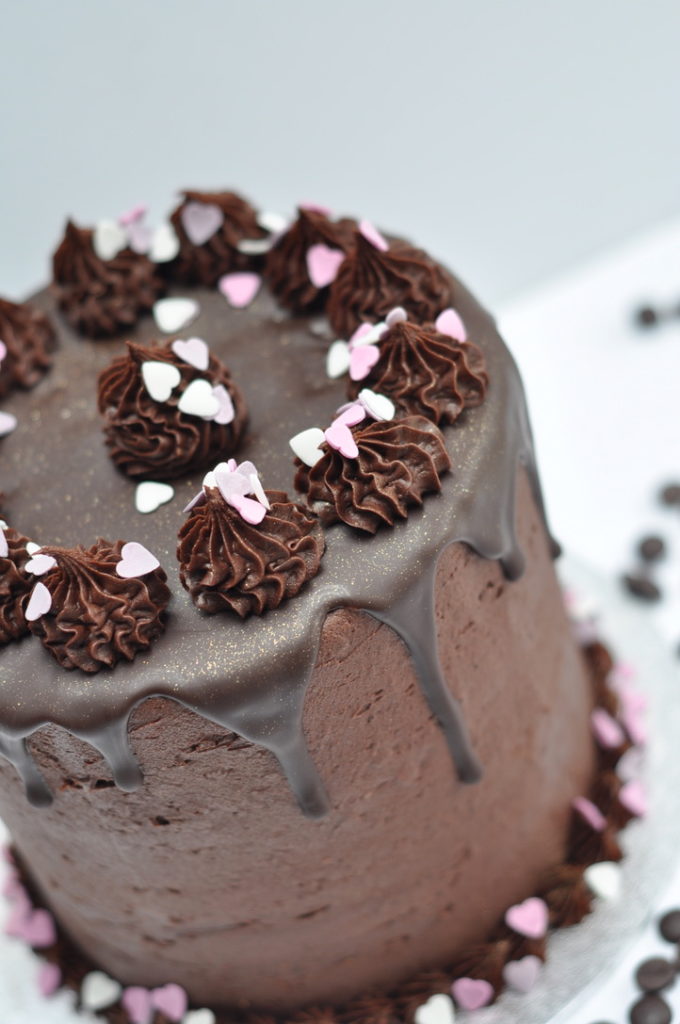 close up of vegan chocolate cake